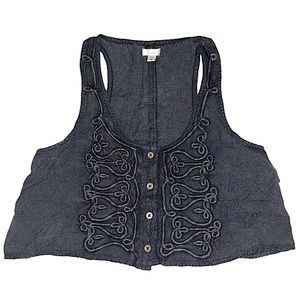 Urban Outfitters Ecote Black Embroidered Crop Tank